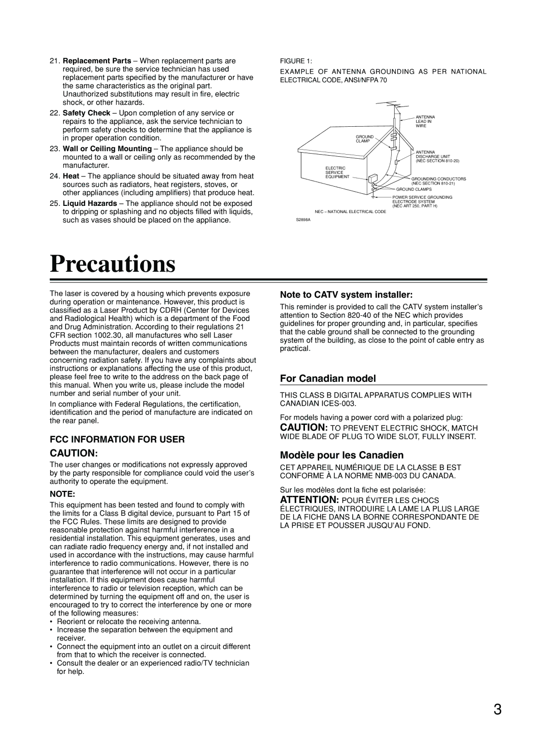 Onkyo DR-C500 instruction manual Precautions, Wall or Ceiling Mounting The appliance should be 