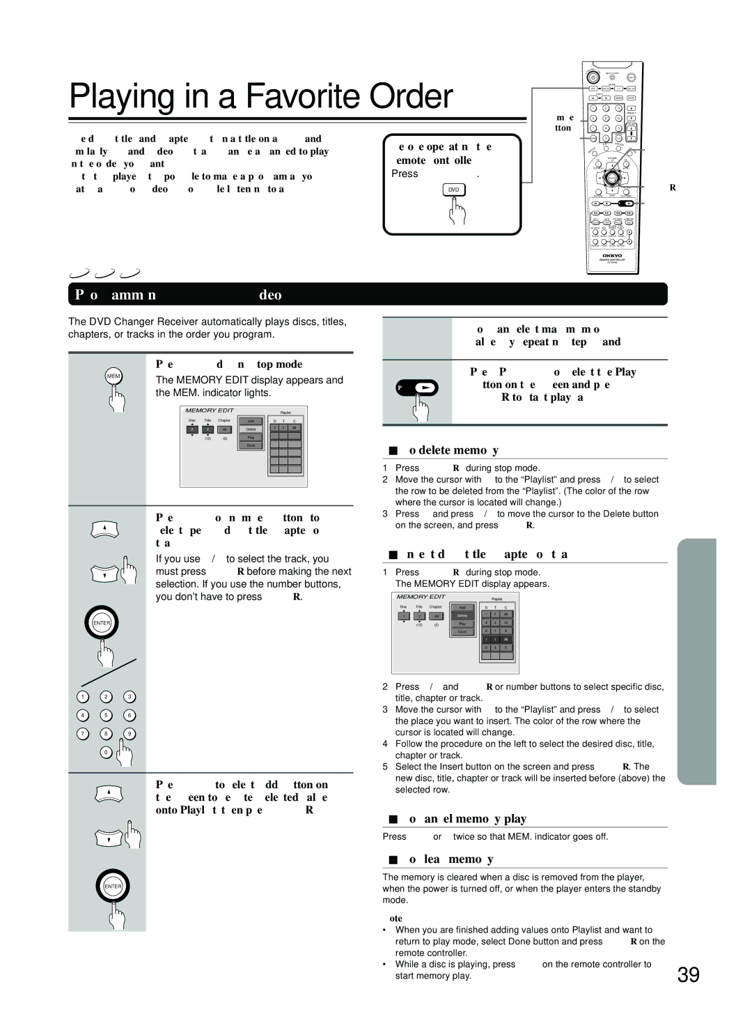 Onkyo DR-C500 instruction manual Playing in a Favorite Order, Programming DVDs, CDs, Video CDs 