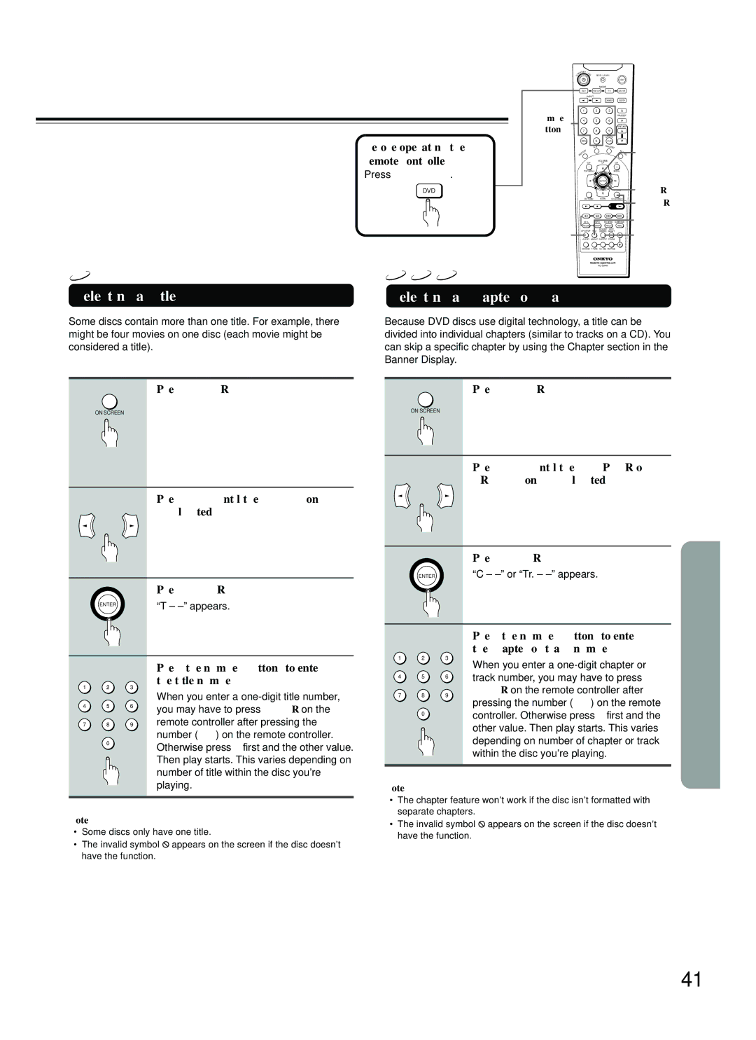 Onkyo DR-C500 instruction manual Selecting a Title, Selecting a Chapter or Track 