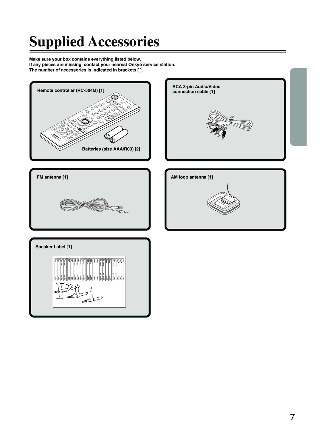 Onkyo DR-C500 instruction manual Supplied Accessories, RCA 3-pin Audio/Video connection cable 