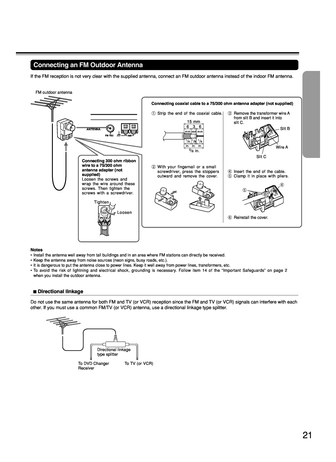 Onkyo DR-C500 instruction manual Connecting an FM Outdoor Antenna, Directional Iinkage 