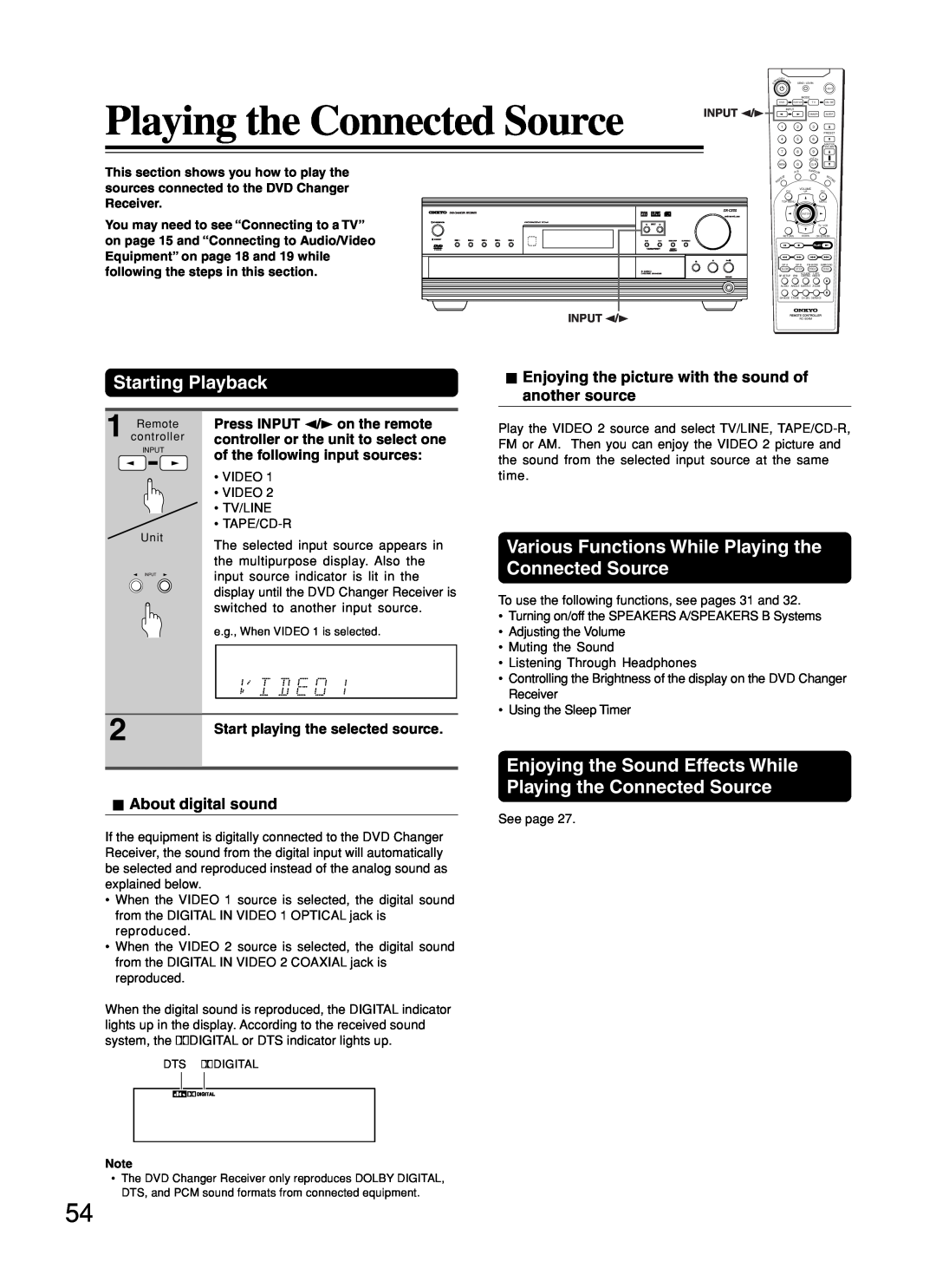 Onkyo DR-C500 instruction manual Playing the Connected Source, Starting Playback 