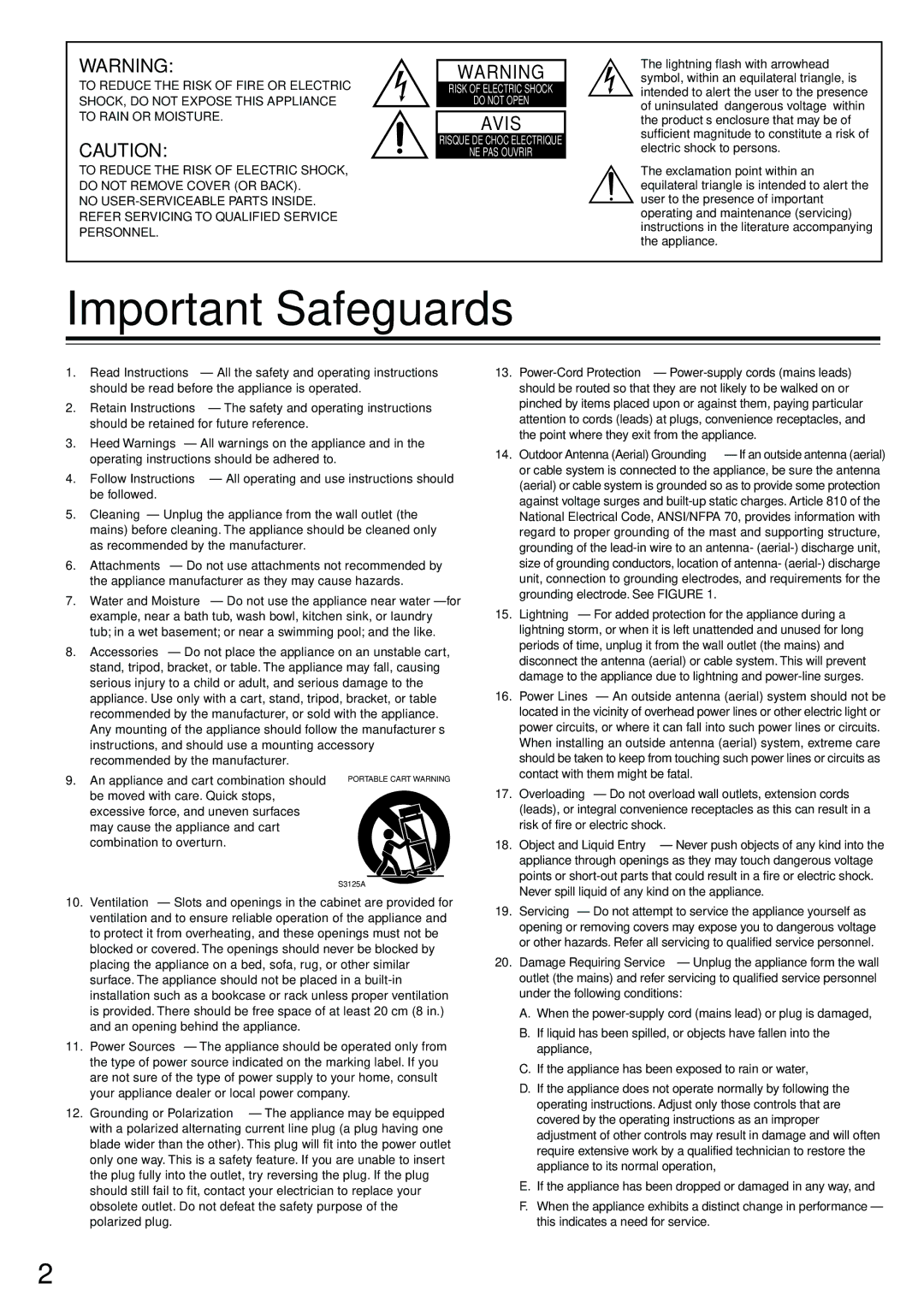 Onkyo DR-S2.0 instruction manual Important Safeguards, Avis 