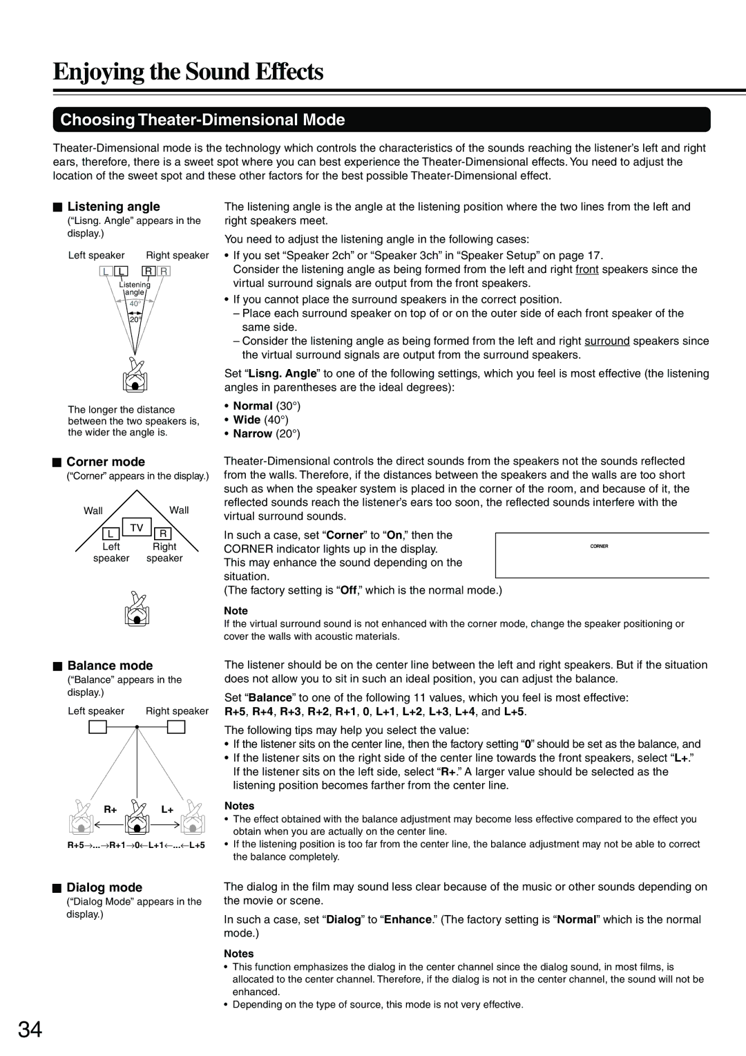 Onkyo DR-S2.0 instruction manual Enjoying the Sound Effects, Choosing Theater-Dimensional Mode 