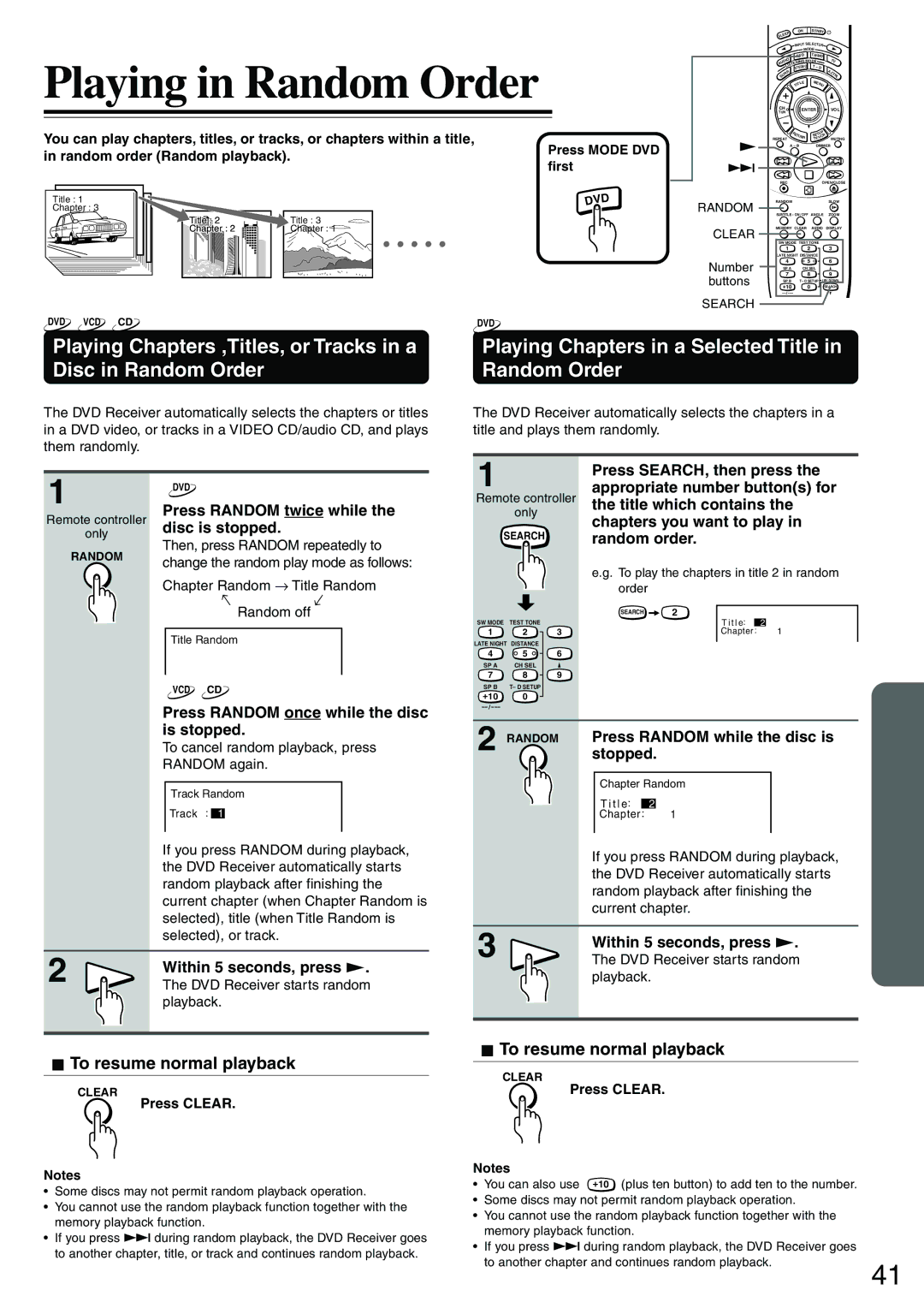 Onkyo DR-S2.0 instruction manual Playing in Random Order 