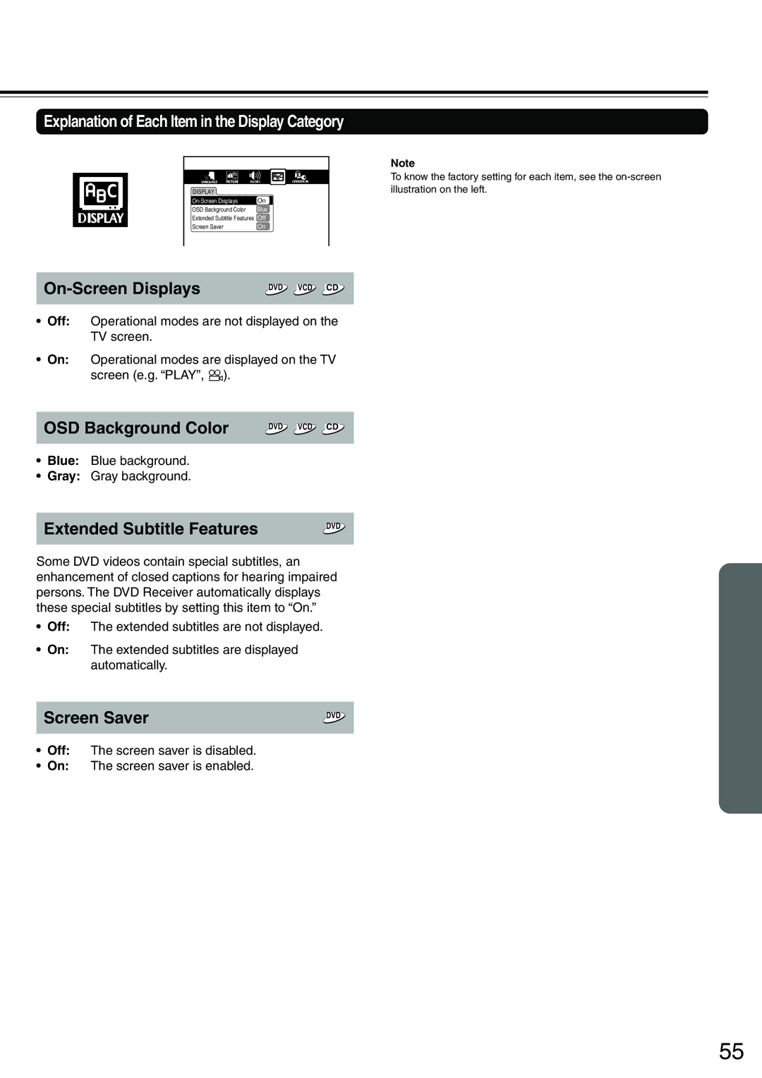 Onkyo DR-S2.0 instruction manual OSD Background Color 