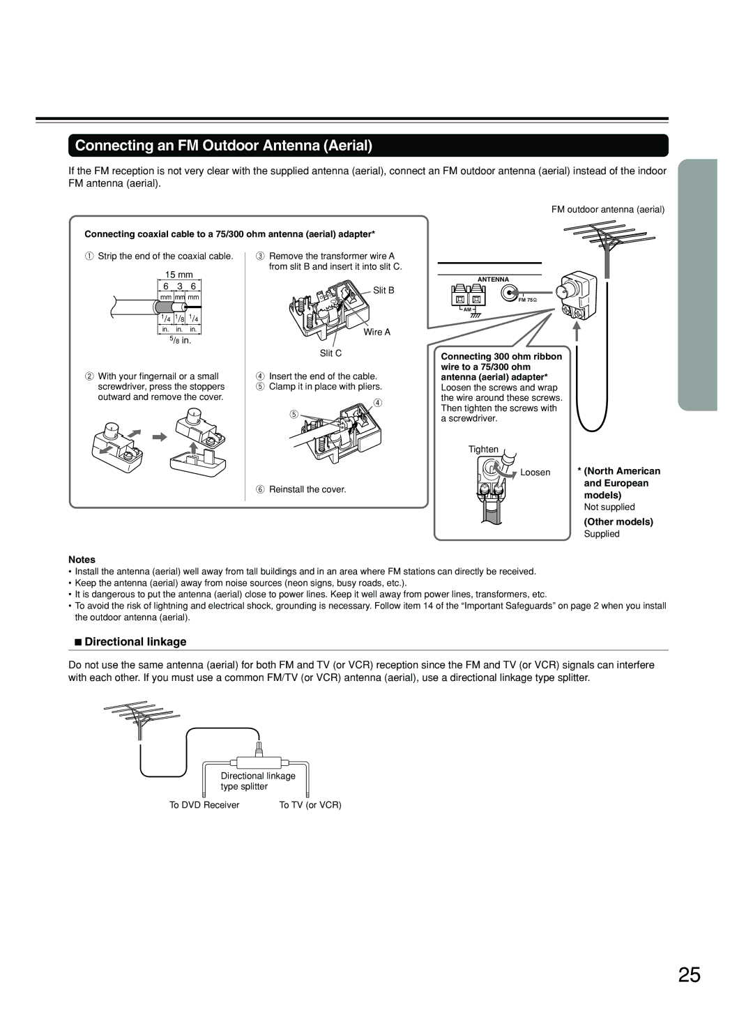 Onkyo DR-S2.2 Connecting an FM Outdoor Antenna Aerial, Directional Iinkage, Loosen * North American, European models 