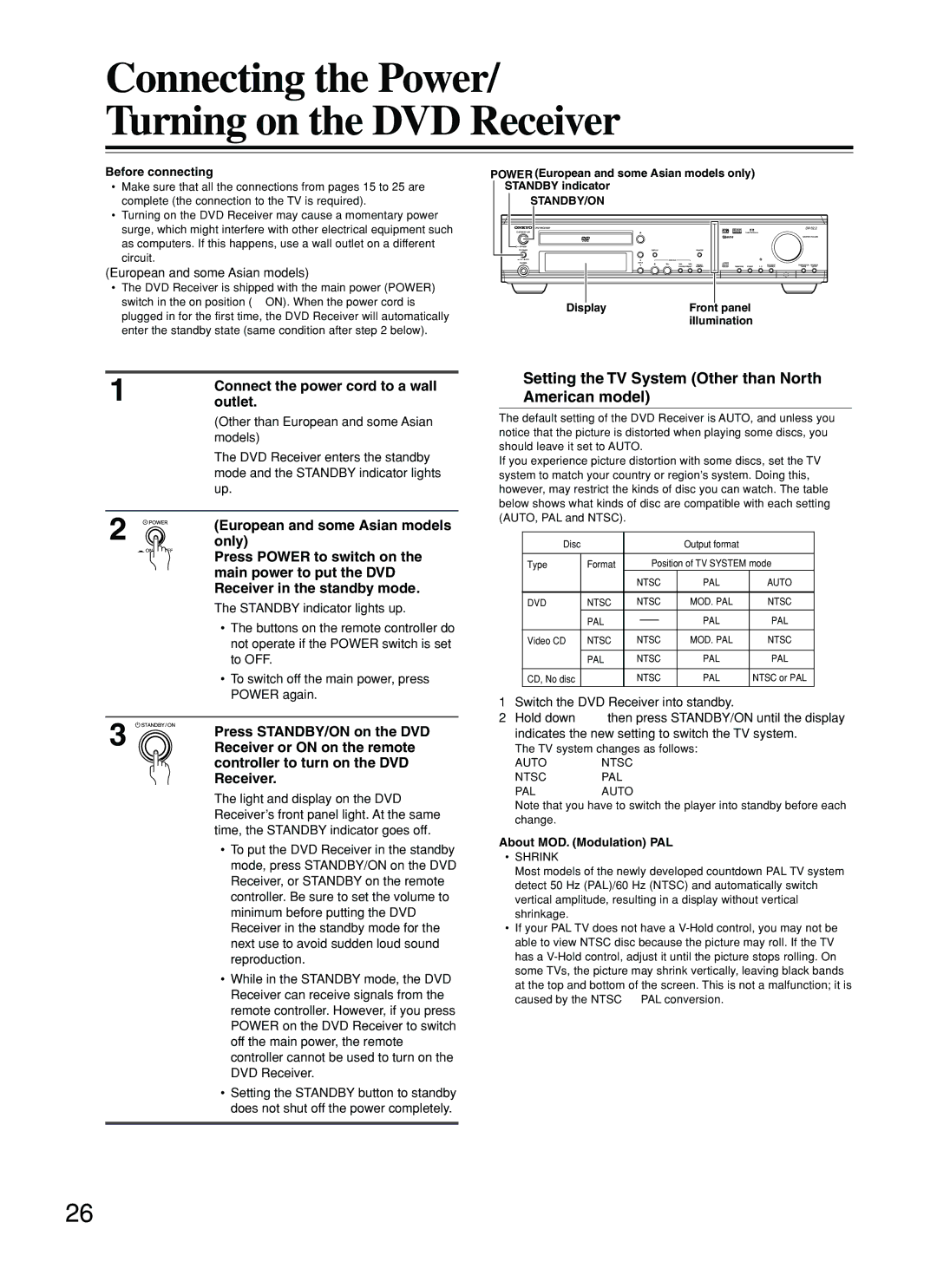 Onkyo DR-S2.2 instruction manual Setting the TV System Other than North American model 