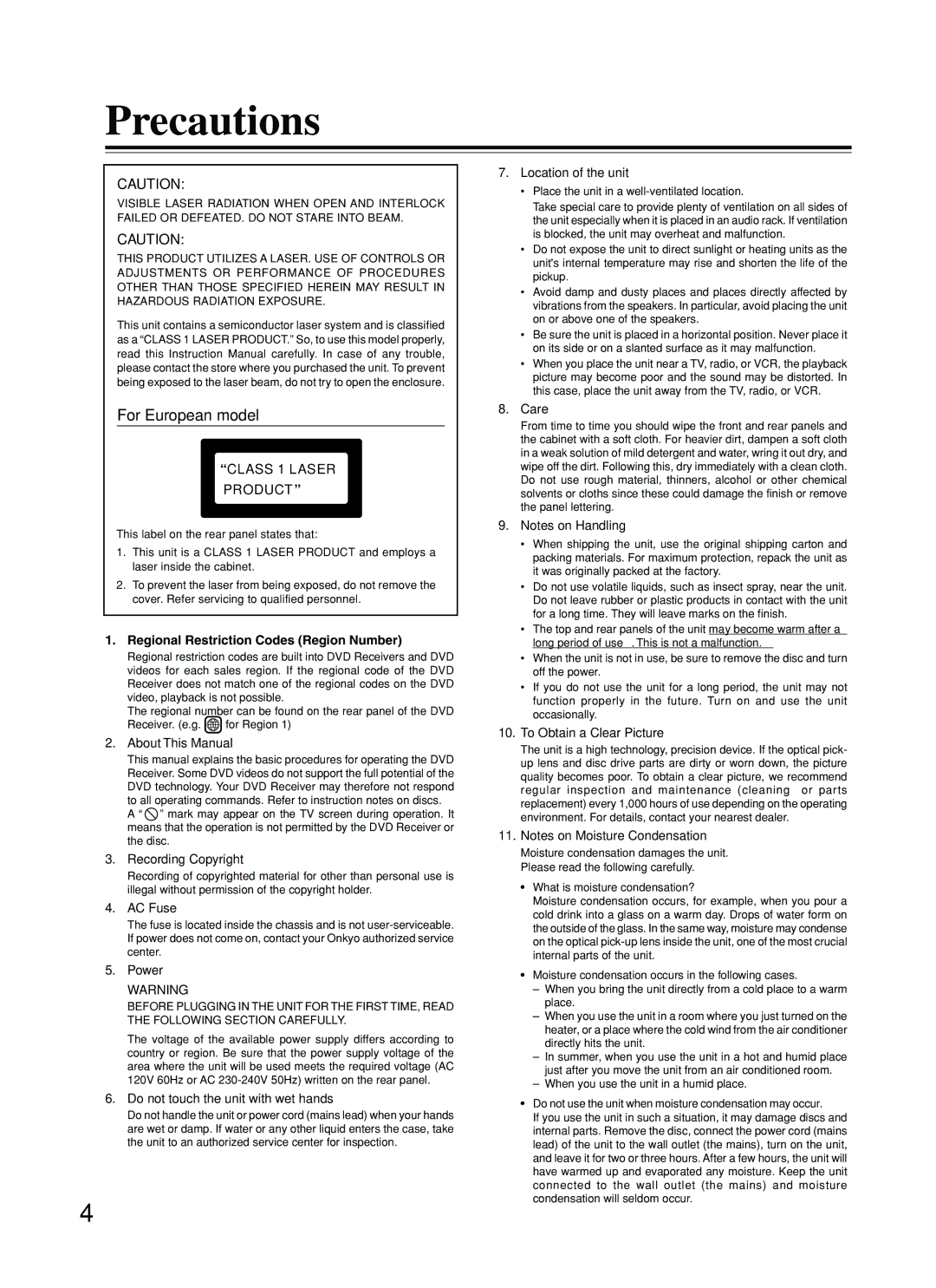 Onkyo DR-S2.2 instruction manual For European model 