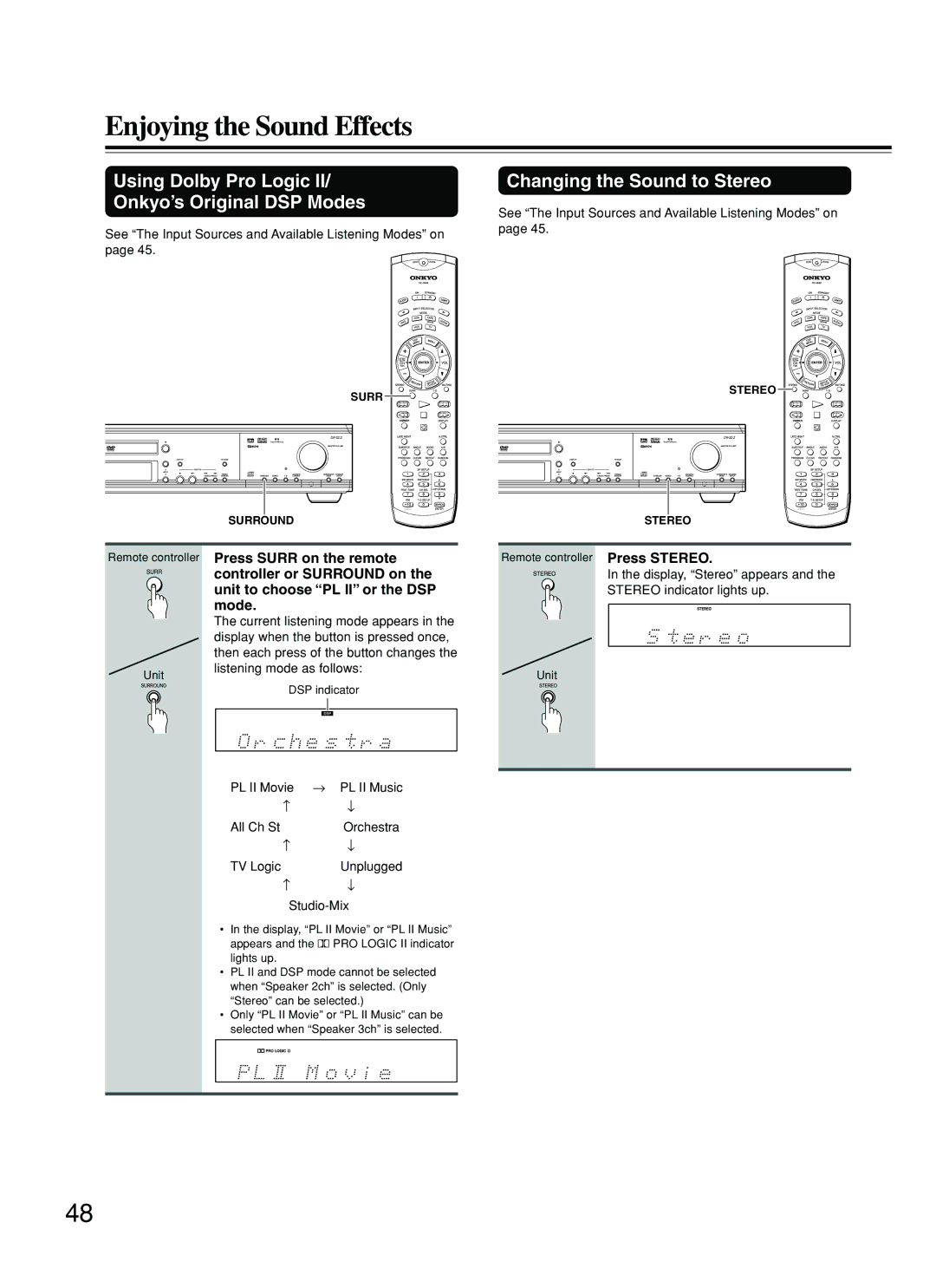 Onkyo DR-S2.2 instruction manual Display, Stereo appears Stereo indicator lights up 