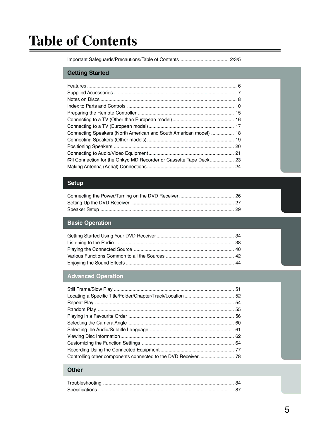 Onkyo DR-S2.2 instruction manual Table of Contents 