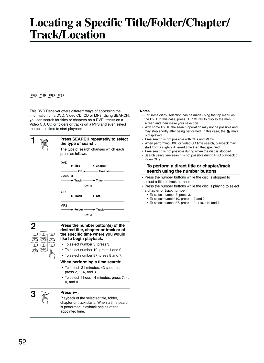 Onkyo DR-S2.2 instruction manual Locating a Specific Title/Folder/Chapter/ Track/Location 