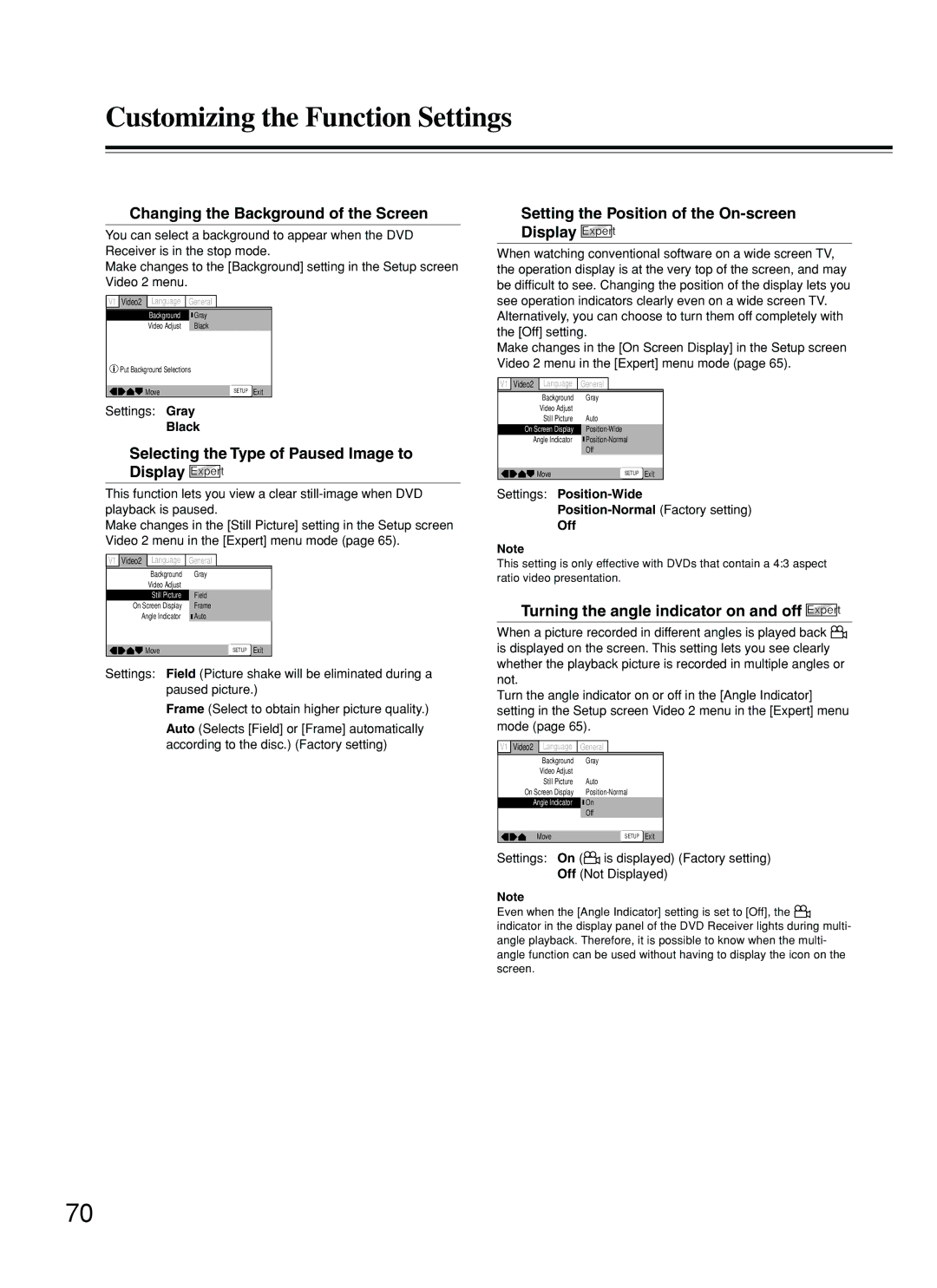 Onkyo DR-S2.2 instruction manual Setting the Video 2 Options, Changing the Background of the Screen 