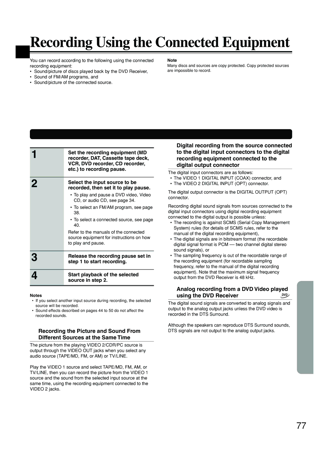 Onkyo DR-S2.2 instruction manual Recording Using the Connected Equipment, Basic Recording Procedure 