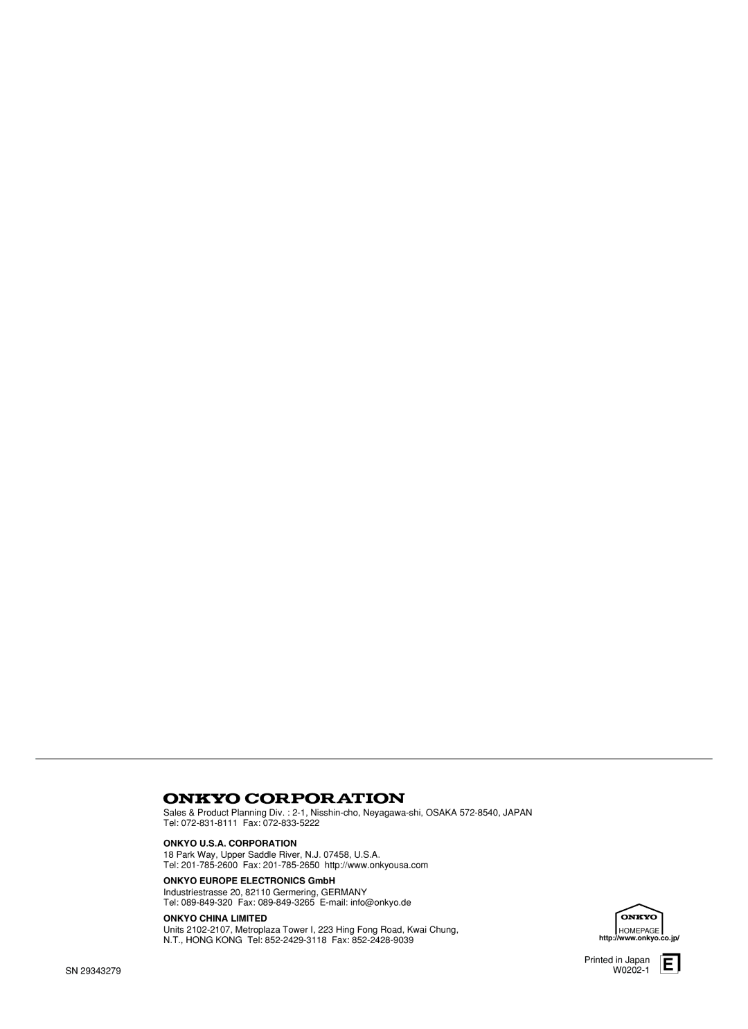 Onkyo DR-S2.2 instruction manual Onkyo U.S.A. Corporation, Onkyo Europe Electronics GmbH 