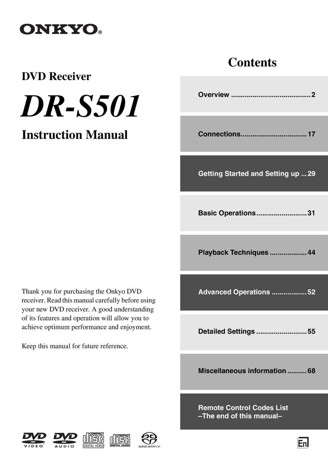 Onkyo DR-S501 instruction manual Overview Connections 