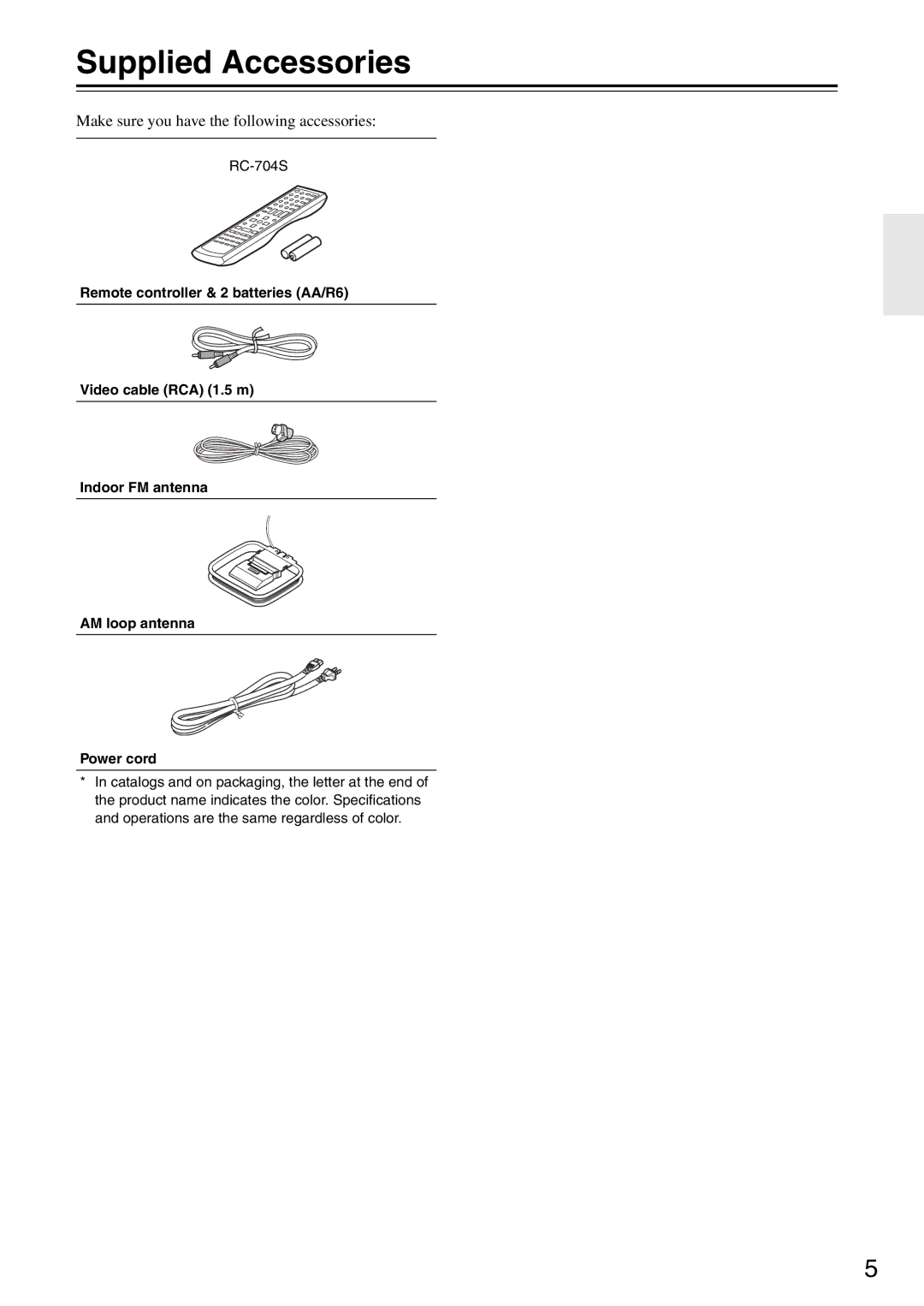 Onkyo DR-S501 instruction manual Supplied Accessories, Make sure you have the following accessories 