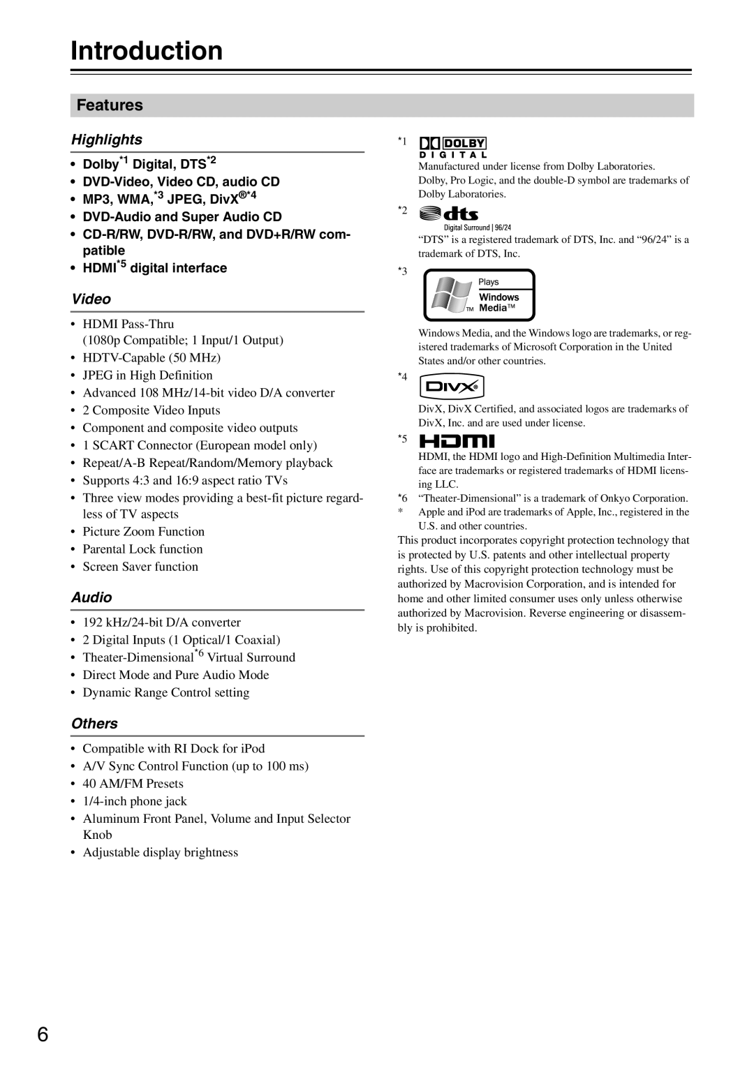 Onkyo DR-S501 instruction manual Introduction, Features 