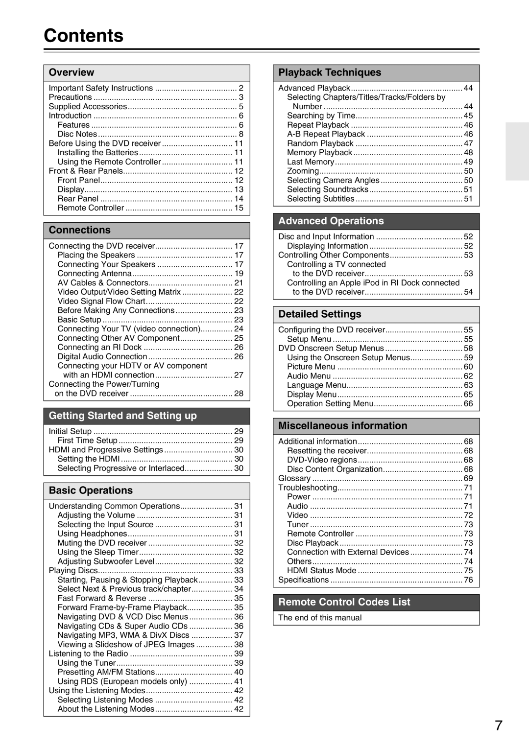 Onkyo DR-S501 instruction manual Contents 