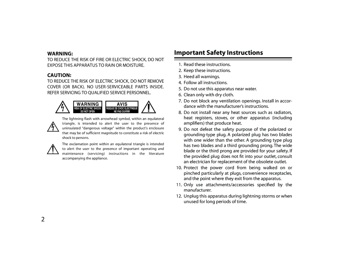 Onkyo DS-A1 instruction manual Important Safety Instructions, Avis 