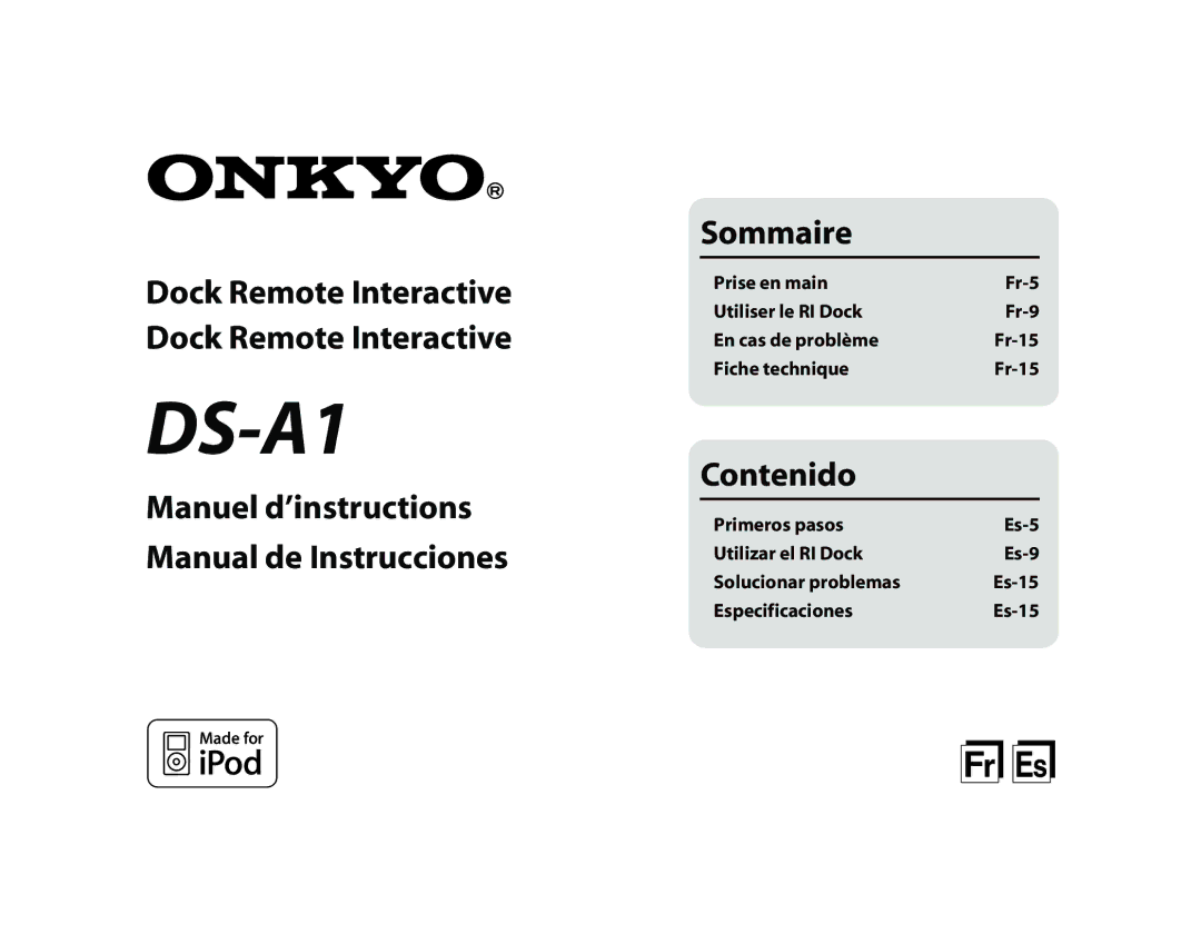 Onkyo DS-A1 manual Manuel d’instructions Manual de Instrucciones Sommaire, Contenido, Fiche technique, Especificaciones 