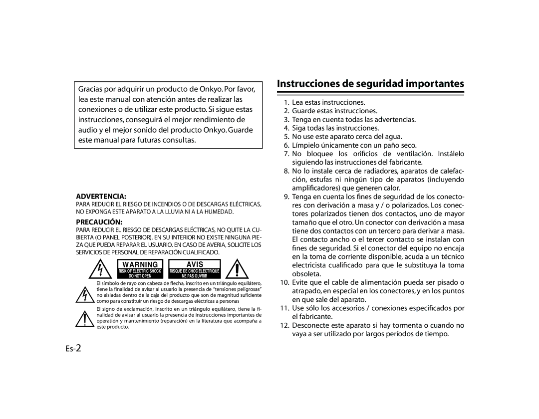 Onkyo DS-A1 manual Instrucciones de seguridad importantes, Es-2 