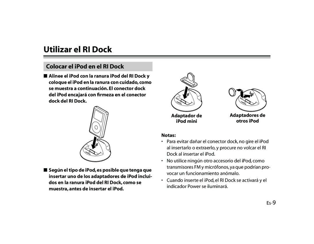 Onkyo DS-A1 manual Utilizar el RI Dock, Colocar el iPod en el RI Dock 