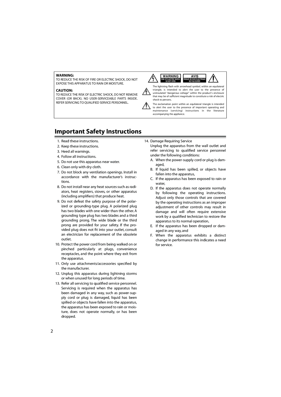 Onkyo DS-A1XP instruction manual Important Safety Instructions, Avis 