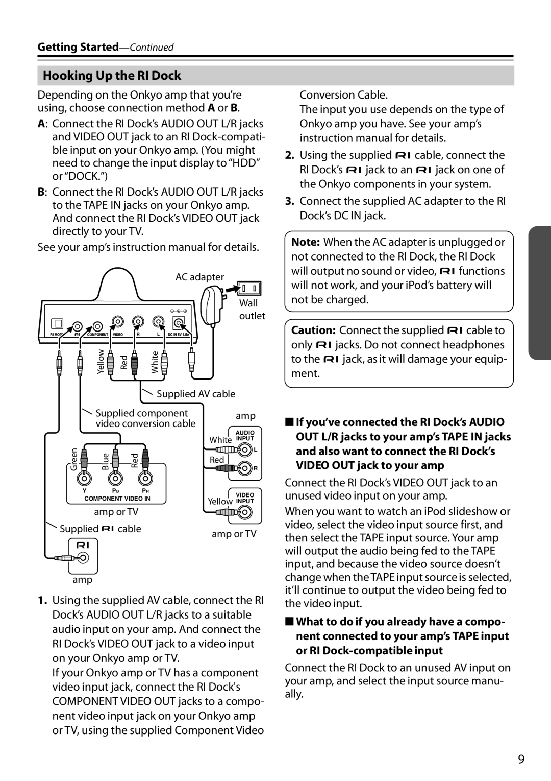 Onkyo DS-A3, 29344880A, D0901-2 instruction manual Hooking Up the RI Dock, Conversion Cable Using the supplied cable, connect 