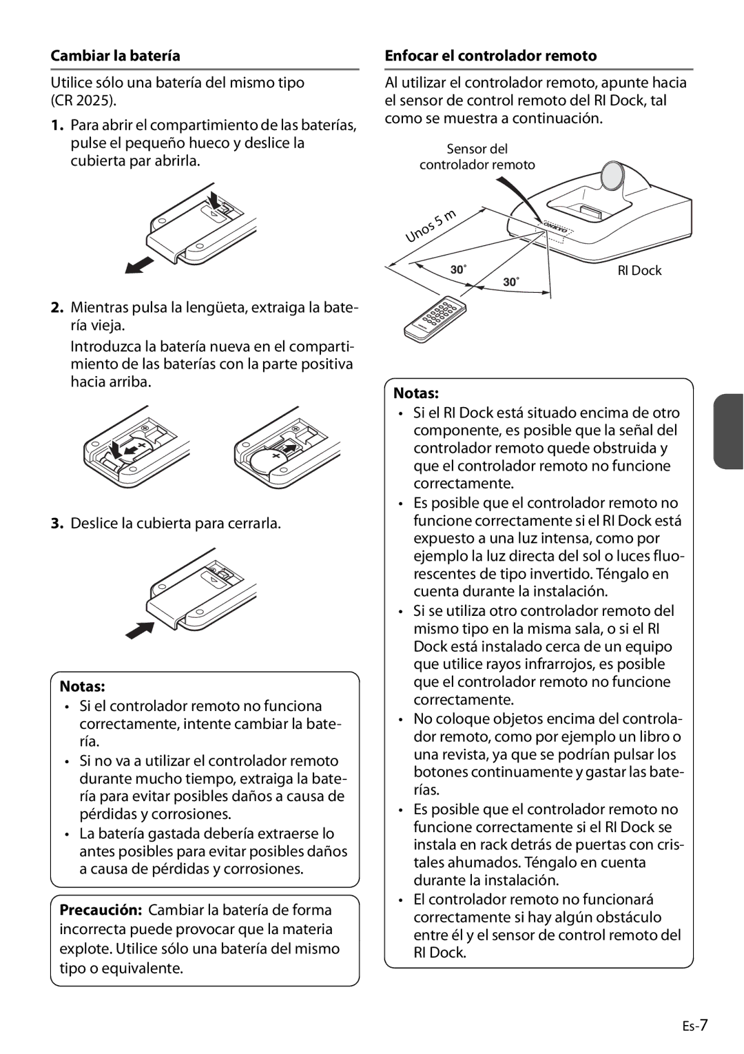 Onkyo DS-A4 manual Cambiar la batería, Enfocar el controlador remoto 