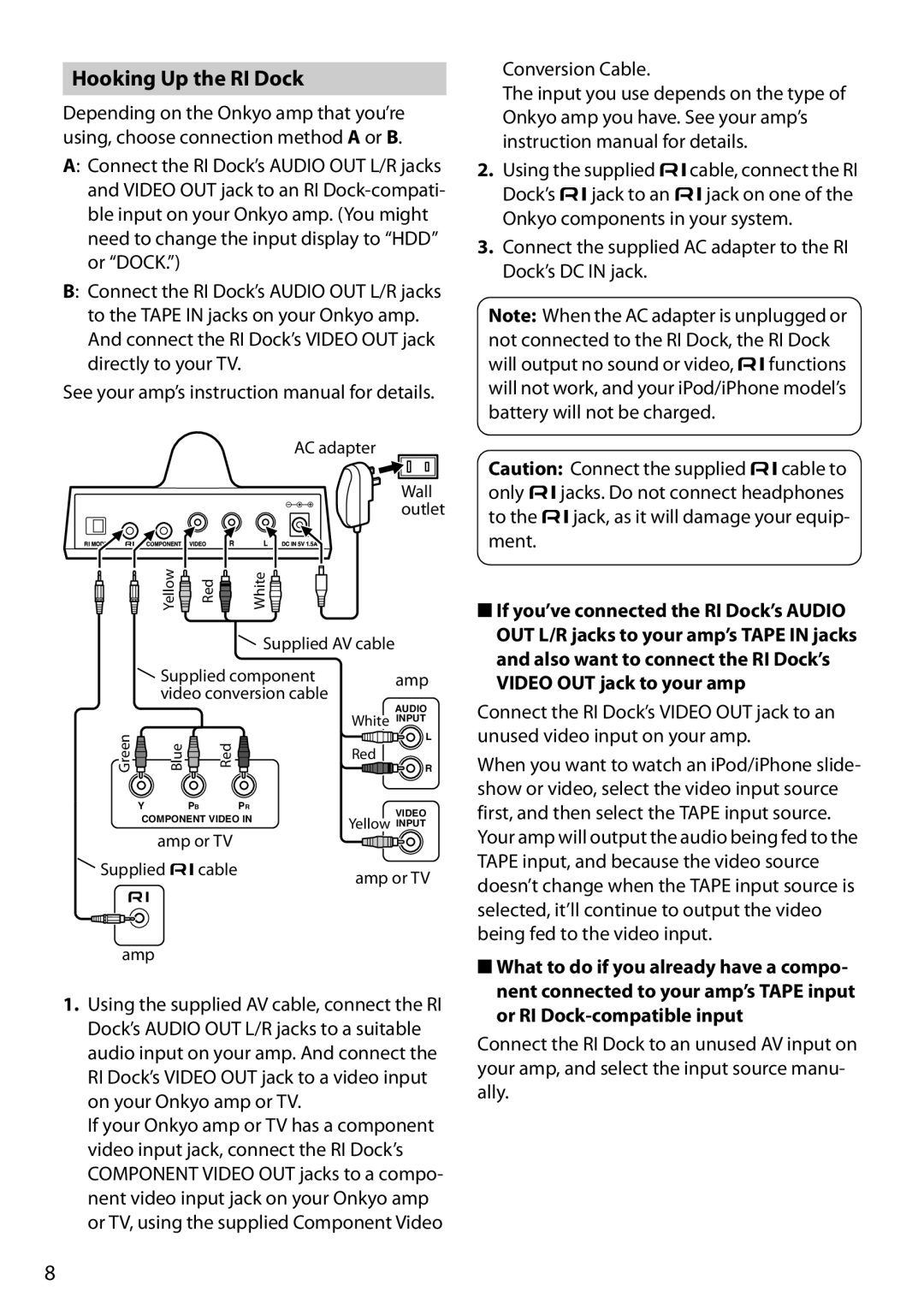 Onkyo DS-A4 instruction manual Hooking Up the RI Dock, and also want to connect the RI Dock’s 