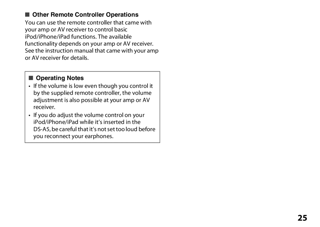 Onkyo DS-A5 instruction manual Other Remote Controller Operations Operating Notes 