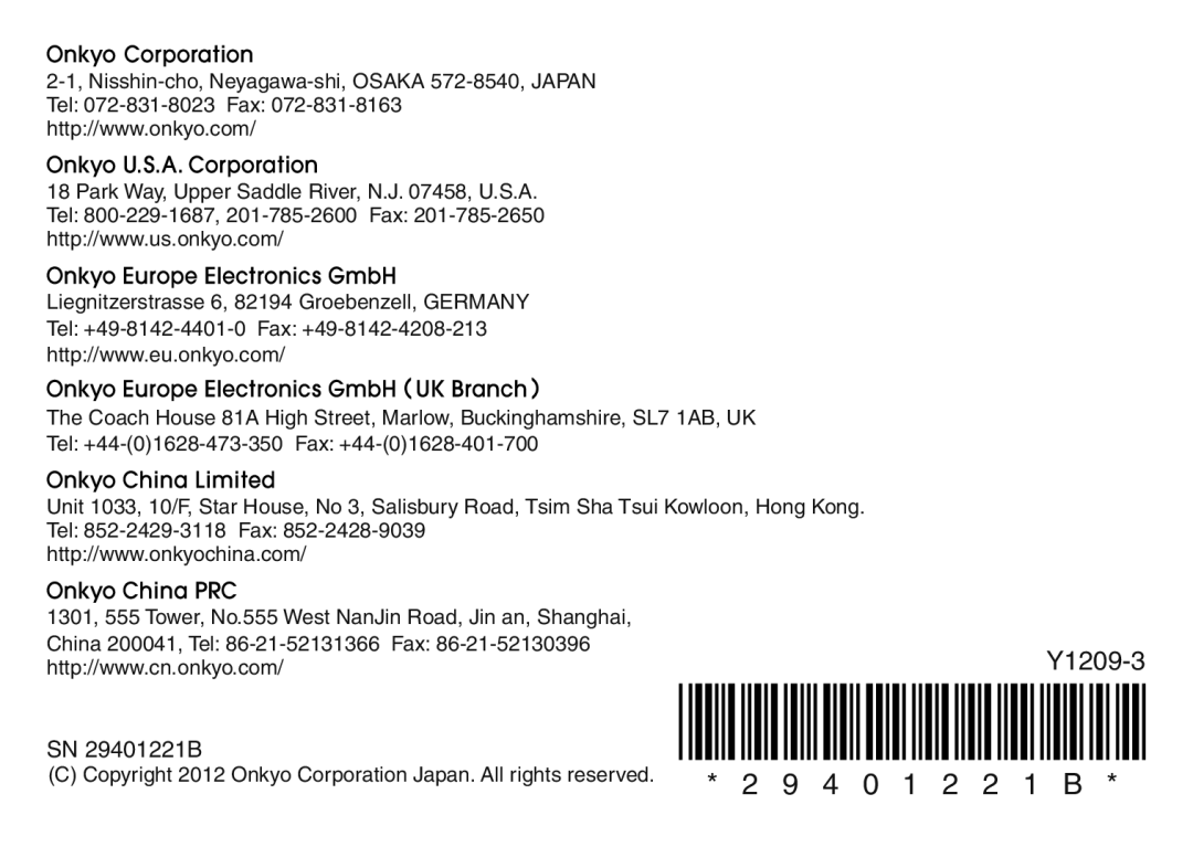 Onkyo DS-A5 instruction manual 4 0 1 2 2 1 B 