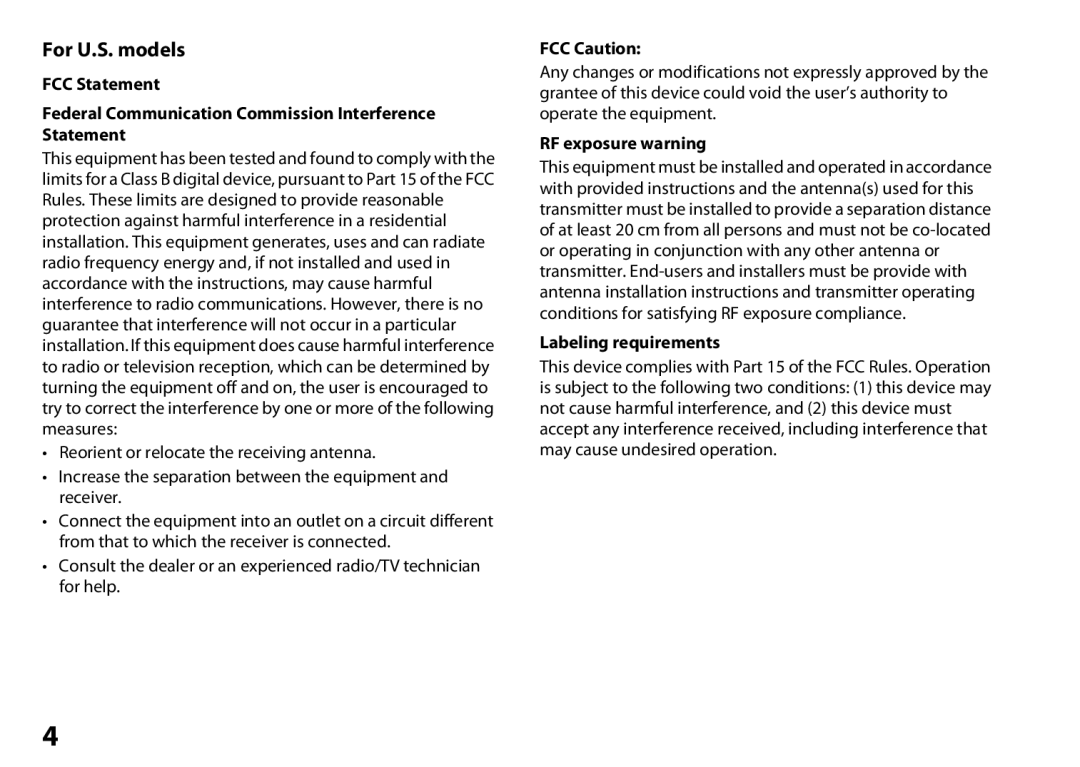 Onkyo DS-A5 instruction manual For U.S. models, FCC Caution 