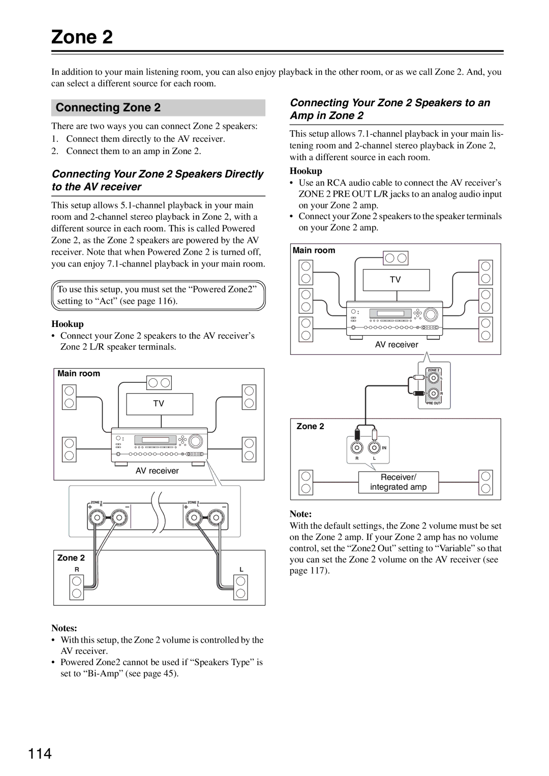 Onkyo DTR-7.9 instruction manual 114, Connecting Zone, Connecting Your Zone 2 Speakers Directly to the AV receiver 