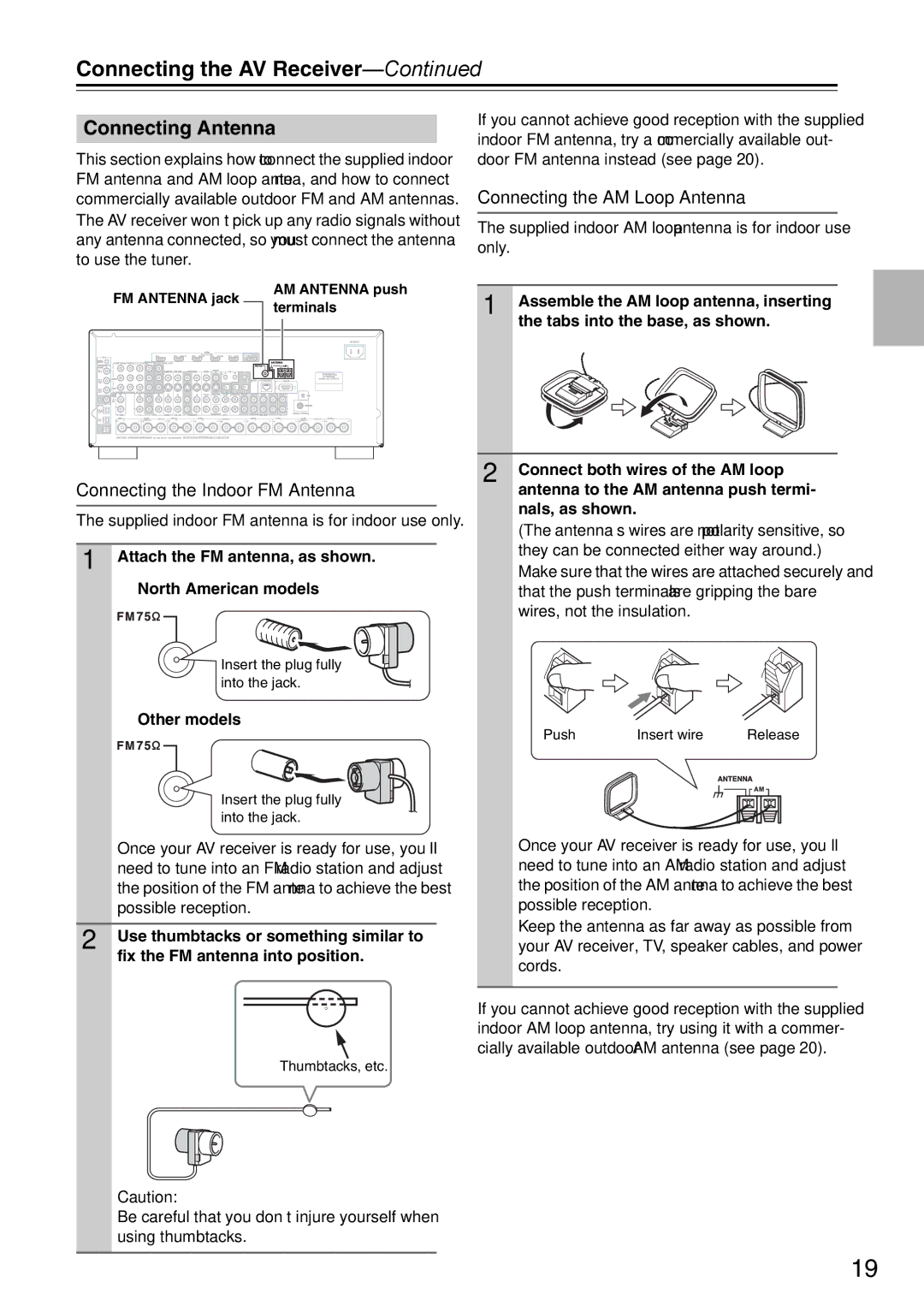 Onkyo DTR-7.9 Connecting Antenna, Connecting the AM Loop Antenna, Connecting the Indoor FM Antenna, Other models 