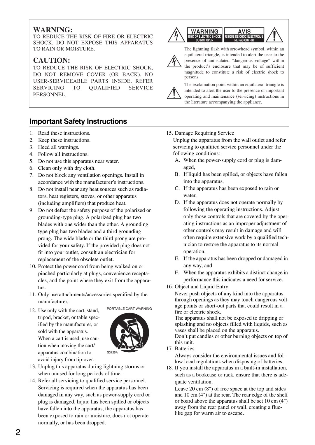 Onkyo DTR-7.9 instruction manual Important Safety Instructions, Avis 