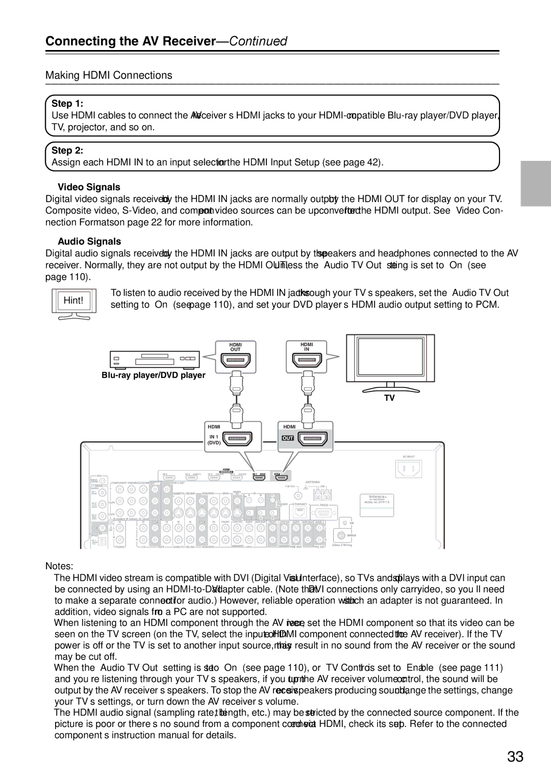 Onkyo DTR-7.9 instruction manual Making Hdmi Connections, Step, Video Signals, Audio Signals, Blu-ray player/DVD player 