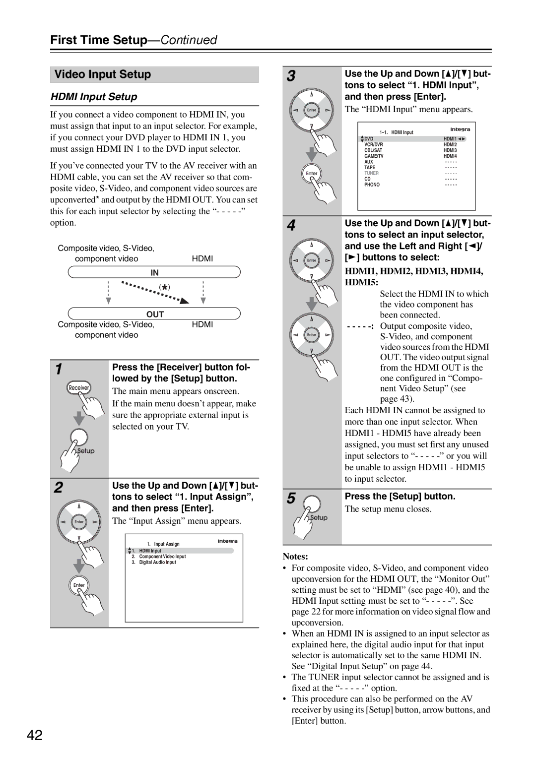 Onkyo DTR-7.9 instruction manual Video Input Setup, Hdmi Input Setup 