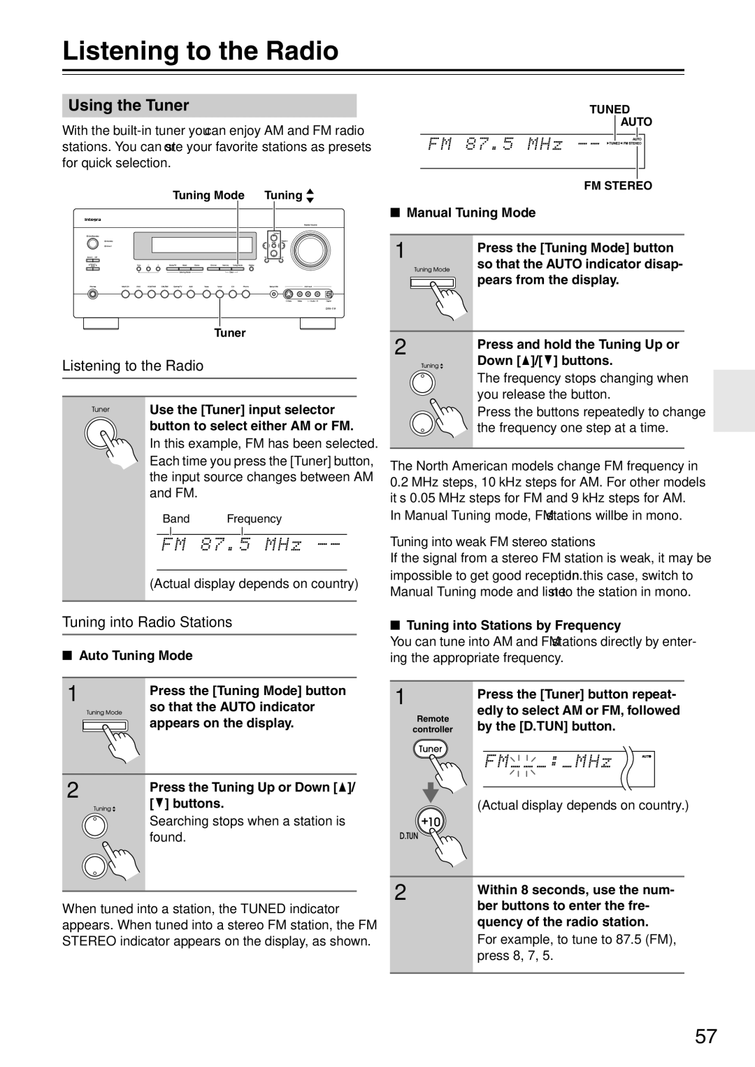 Onkyo DTR-7.9 instruction manual Listening to the Radio, Using the Tuner, Tuning into Radio Stations 