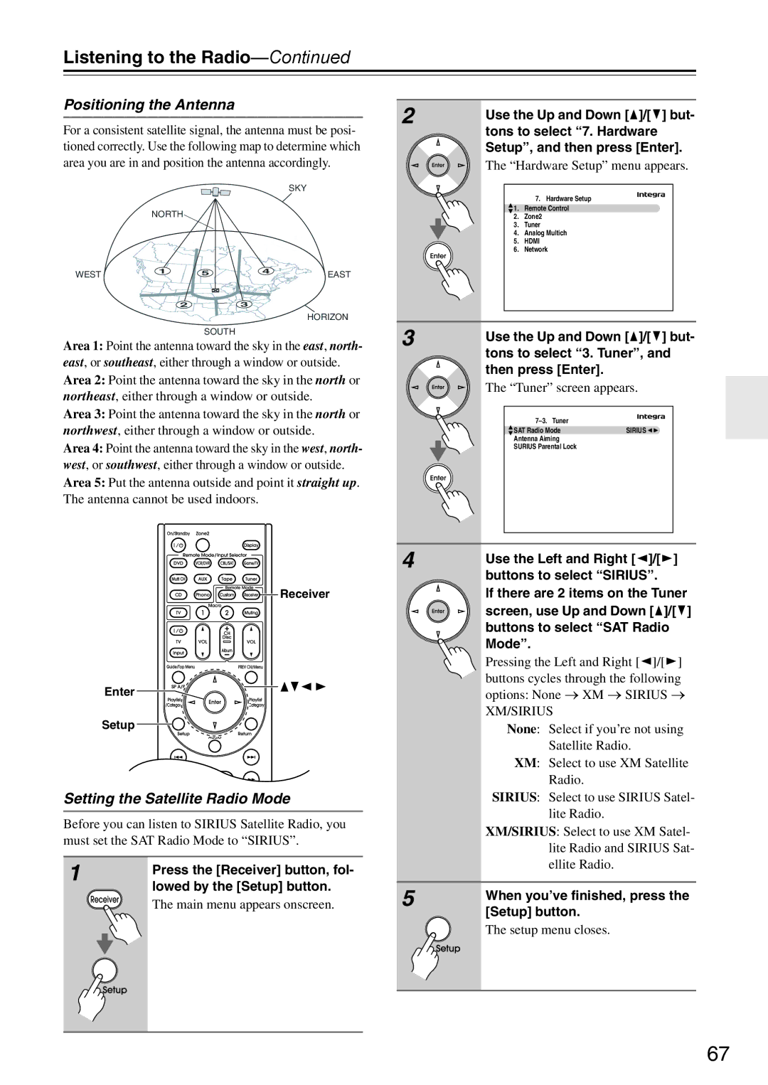 Onkyo DTR-7.9 instruction manual Positioning the Antenna, Receiver Enter Setup 