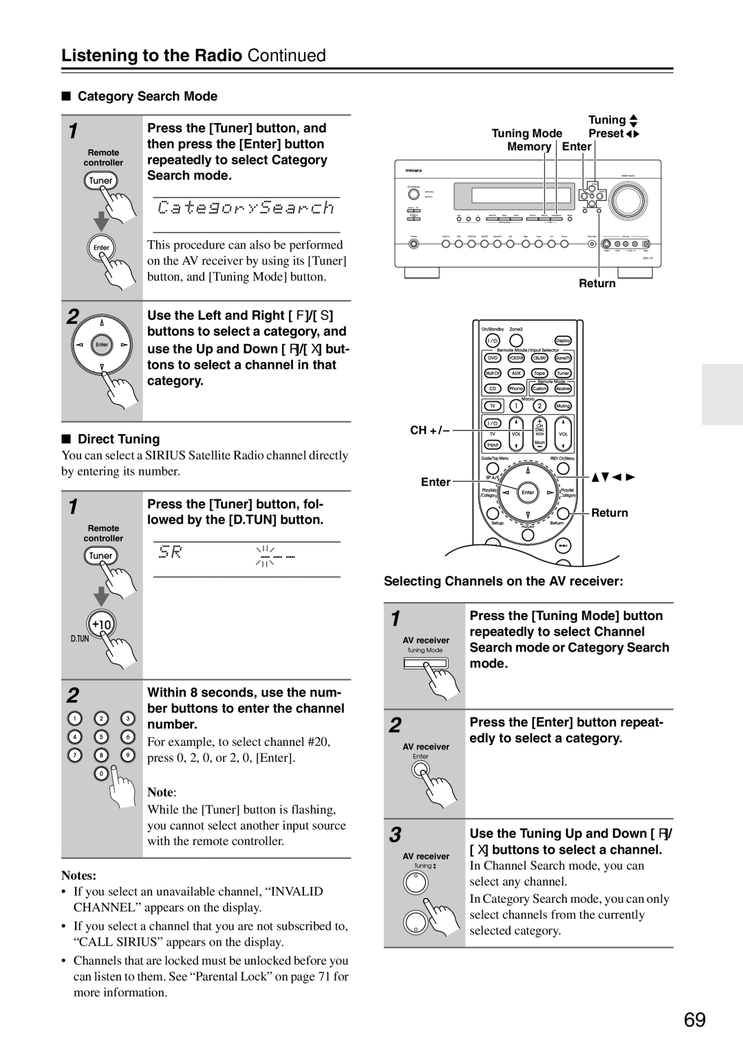 Onkyo DTR-7.9 instruction manual Buttons to select a category, Press the Enter button repeat, Edly to select a category 