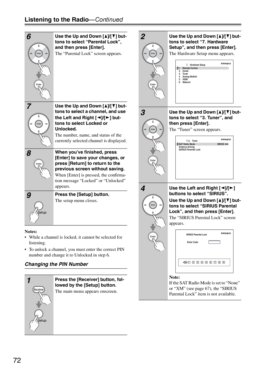 Onkyo DTR-7.9 instruction manual Changing the PIN Number, Parental Lock screen appears 