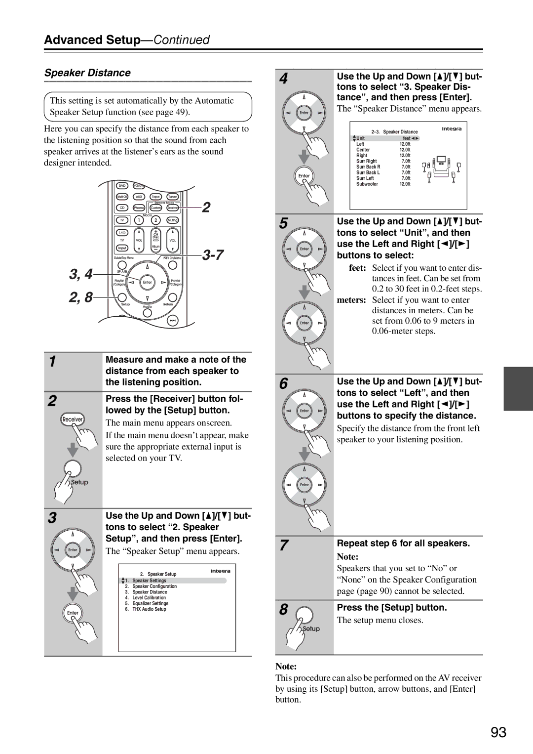 Onkyo DTR-7.9 instruction manual Speaker Distance, Repeat for all speakers 