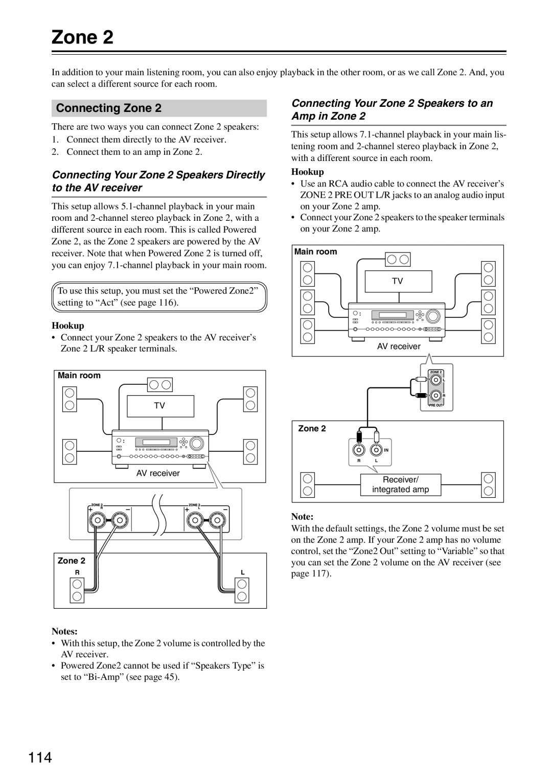 Onkyo DTR-7.9 instruction manual Connecting Zone, Connecting Your Zone 2 Speakers to an Amp in Zone, Hookup, Notes 