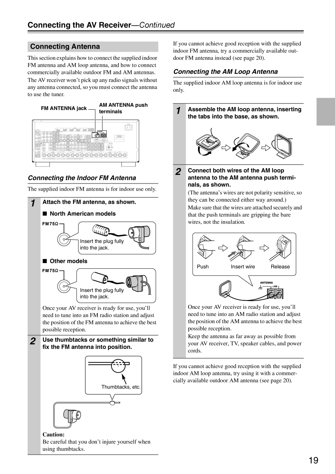 Onkyo DTR-7.9 instruction manual Connecting Antenna, Connecting the AM Loop Antenna, Connecting the Indoor FM Antenna 