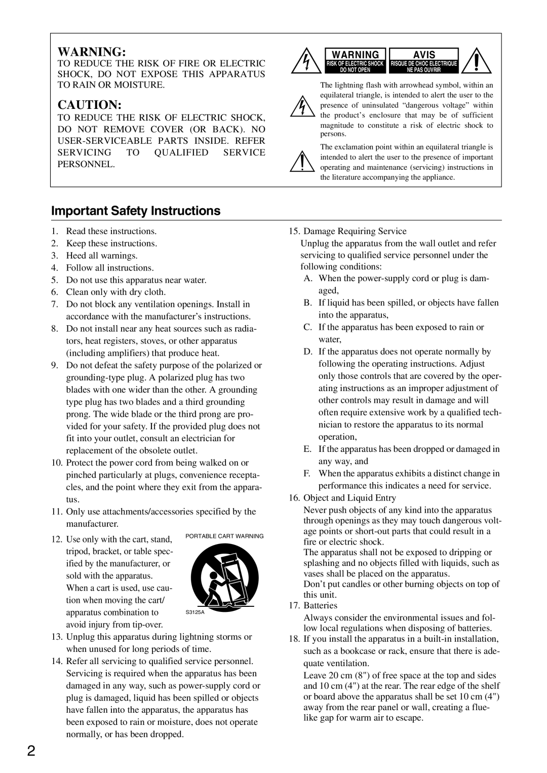 Onkyo DTR-7.9 instruction manual Important Safety Instructions, Avis 
