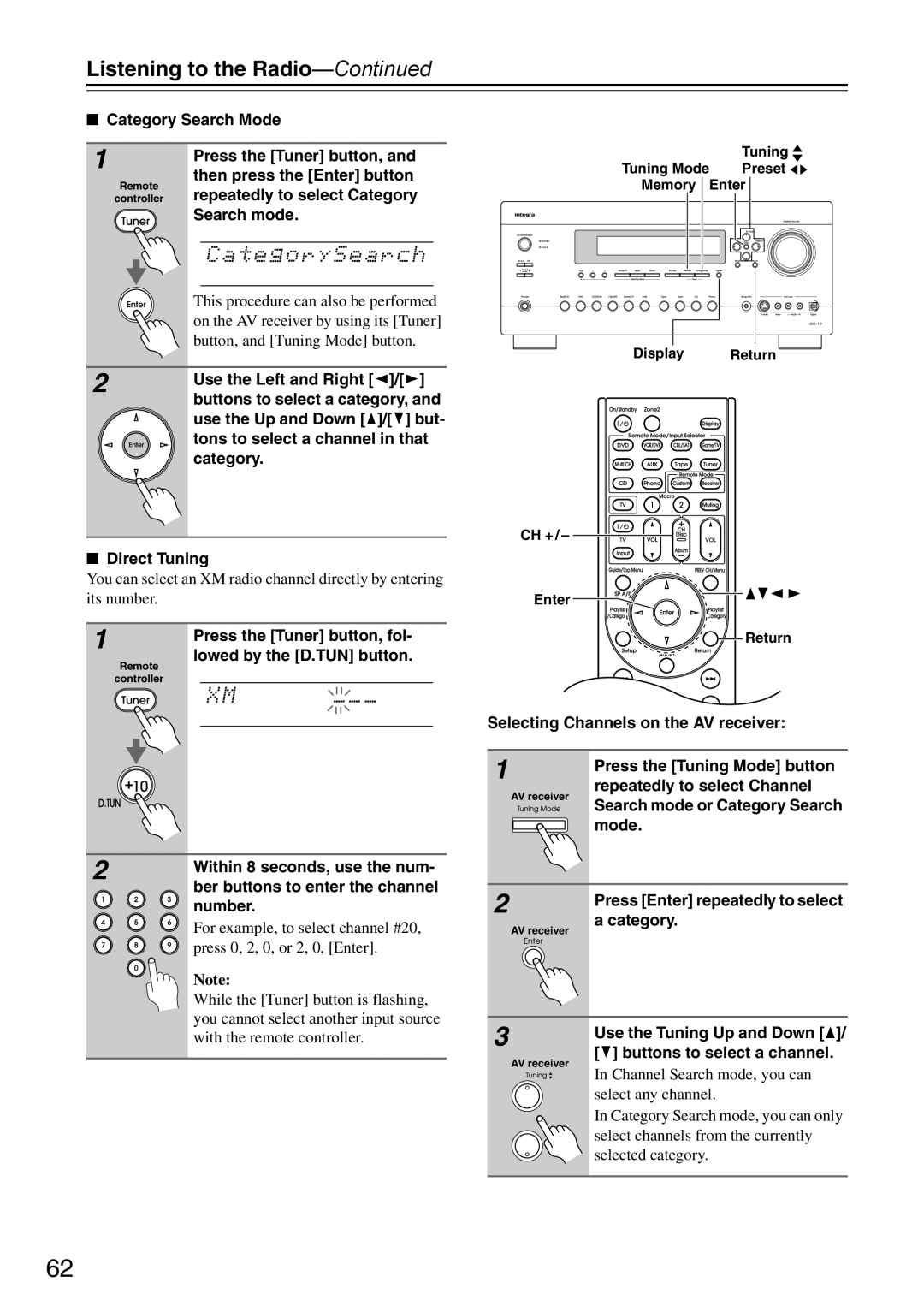 Onkyo DTR-7.9 instruction manual Listening to the Radio—Continued, Category Search Mode 