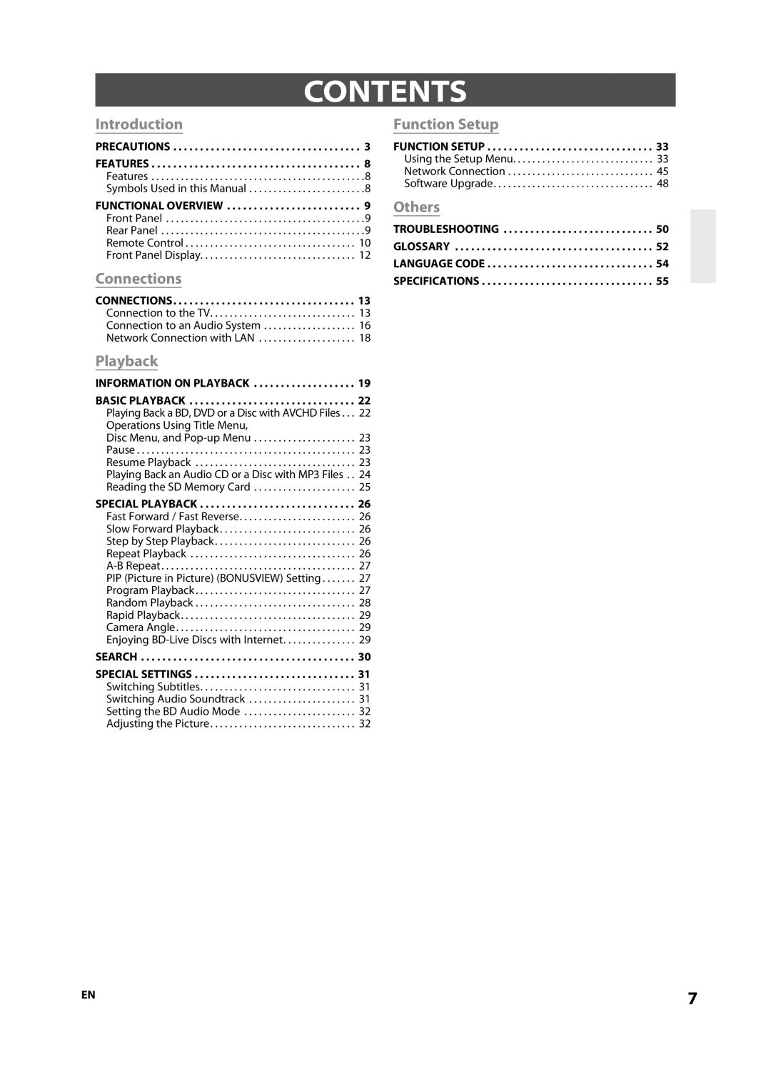 Onkyo DV-BD507 instruction manual Contents 