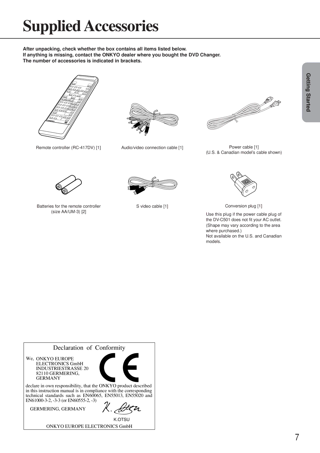 Onkyo DV-C501 instruction manual Supplied Accessories, Function Setup Others 